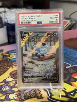 2021 POKEMON SWORD & SHIELD EVOLVING SKIES #175 FULL ART/GLACEON V PSA 10 - Image 1
