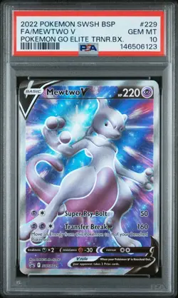 Pokemon PSA 10 MEWTWO V SWSH229 BLACK STAR PROMO FULL ART POKEMON GO ETB - Image 1