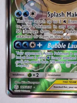 Pokemon Blastoise & Piplup GX TAG TEAM Holo Full Art 215/236 Cosmic Eclipse Card - Image 2