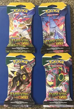 LOT OF 4 - 2021 Pokemon Evolving Skies Sleeved Booster Packs Factory Sealed NEW! - Image 1
