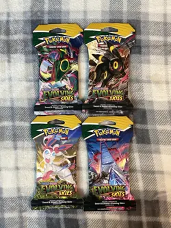 Pokemon Evolving Skies New Sealed Sleeved Blister Booster x4 Packs Full Art Set - Image 1