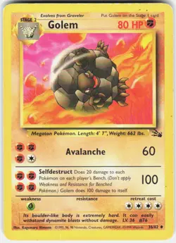 Golem 36/62 Uncommon Fossil Pokemon Unlimited HP - Image 1