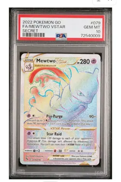 Pokemon Mewtwo VSTAR GO Secret Rare Holo #079/078 PSA 10 2022 - Image 1