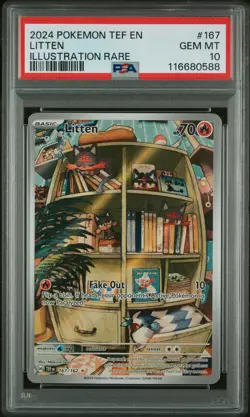 2024 POKEMON TEF EN-TEMPORAL FORCES ILLUSTRATION RARE #167 LITTEN PSA 10 - Image 1