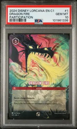 2024 DISNEY LORCANA EN C1-LORCANA CHALLENGE PROMO #1 DRAGON FIRE PSA 10 - Image 1