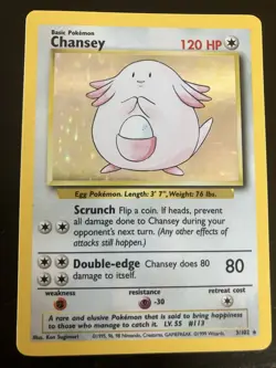 Pokemon TCG Chansey Base Set Holo Unlimited Rare Card 3/102 LP/NM Condition - Image 1