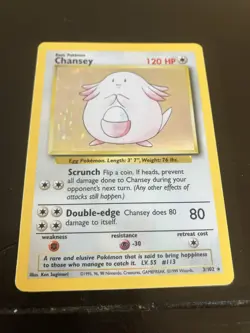 Pokemon TCG Chansey Base Set Holo Unlimited Rare Card 3/102 LP/NM Condition - Image 2