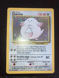 Pokemon TCG Chansey Base Set Holo Unlimited Rare Card 3/102 LP/NM Condition - Image 3