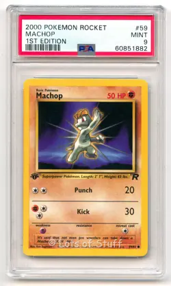 PSA 9 MINT Machop Team Rocket 1st Edition Common 2000 Pokemon WOTC 59/82 -82 - Image 1
