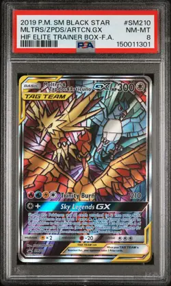 2019 POKEMON SM BLACK STAR PROMO FULL ART/MOLTRES & ZAPDOS & ARTICUNO GX PSA 8 - Image 1