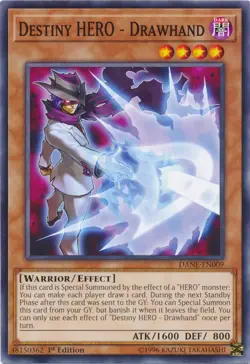 1x (NM) Destiny HERO - Drawhand - DANE-EN009 - Common - 1st Edition YuGiOh - Image 1