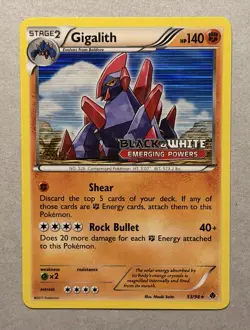 Pokemon TCG Gigalith 53/98 Emerging Powers Prerelease Staff Stamp Promo 2011 - Image 1