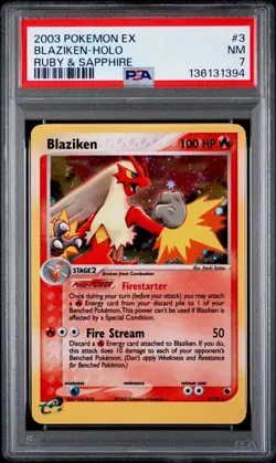 PSA 7 Blaziken Holo #3 EX Ruby & Sapphire Pokemon 2003 New Cert - Image 1
