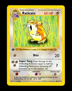 1999 Pokemon RATICATE Base Set 1ST EDITION Shadowless Non Holo Card 40/102 MINT - Image 1