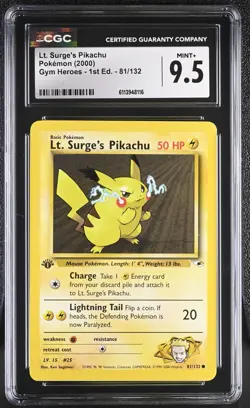 CGC 9.5 - Lt. Surge's Pikachu [1st Edition] #81 Pokemon Gym Heroes - Image 1