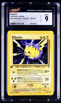 Pokemon 2000 Neo Genesis 1st Edition Pikachu 70/111 CGC 9 MINT Vintage Slab - Image 1
