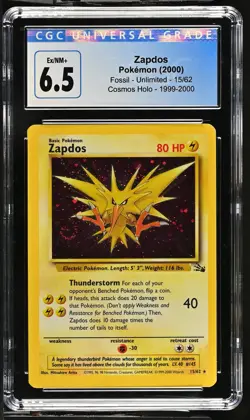 2000 Pokemon Fossil Zapdos Cosmos Holo 15/62 CGC 6.5 #15/62 - Image 1