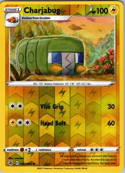 Charjabug 100/264 Uncommon Fusion Strike Pokemon Reverse Holo NM - Image 1