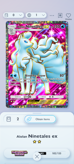 Pokemon Pocket TCG Card 2 Star Full Art Alolan Ninetales EX Fantastical DIGITAL - Image 1