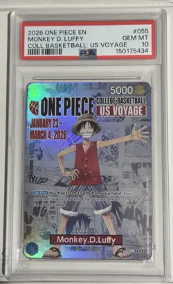 Bandai 2026 One Piece Promos College Basketball: US Voyage P-055 Luffy PSA 10 - Image 1