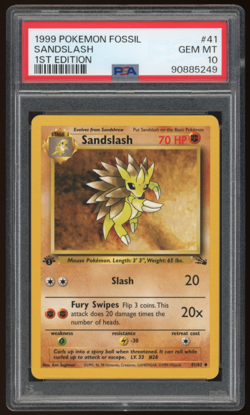 1999 POKEMON FOSSIL 1ST EDITION 41/62 SANDSLASH PSA 10 - Image 1