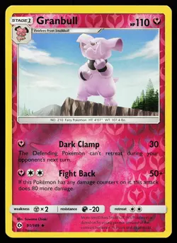 Granbull 91/149 Reverse Holo Uncommon Sun & Moon Base Set Pokemon Card - Image 1