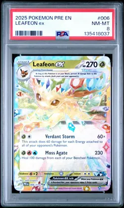 2025 POKEMON PRE EN-PRISMATIC EVOLUTIONS #006 LEAFEON EX PSA 8 - Image 1