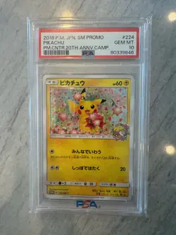 2018 Pokemon PIKACHU 224/SM-P SM Promo PC 20th Anniversary Campaign JPN PSA 10 - Image 1