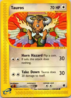 Tauros 133/165 Common Expedition Base Set Pokemon LP - Image 1