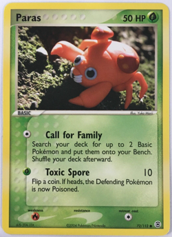 POKEMON PARAS 72/112 EX FIRERED & LEAFGREEN COMMON NEAR MINT - Image 1