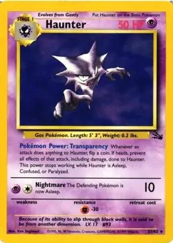 Haunter 21 Rare Fossil 21/62 Psychic Unlimited Pokemon Card - Image 1
