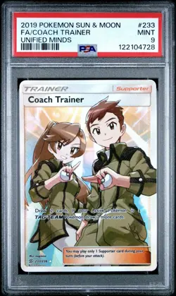 Coach Trainer 233/236 Unified Minds PSA Graded 9 Mint Pokemon Trading Card Game - Image 1