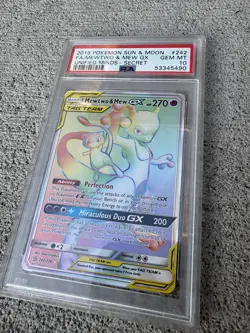 2019 Pokemon Unified Minds MEWTWO & MEW GX Rainbow Secret Rare #242 PSA 10 - Image 3