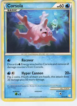 Corsola 37/123 Uncommon Normal HeartGold SoulSilver LP Pokemon - Image 1