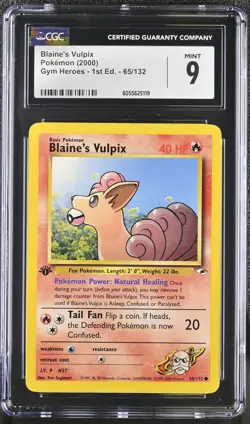 CGC 9 MINT Blaine's Vulpix Gym Heroes 1st Edition 65/132 Pokemon Card - Image 1