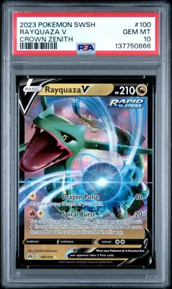 2023 POKEMON SWORD & SHIELD CROWN ZENITH #100 RAYQUAZA V PSA 10 - Image 1