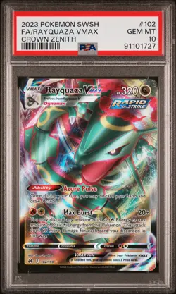 2023 POKEMON SWORD & SHIELD CROWN ZENITH #102 FULL ART/RAYQUAZA VMAX PSA 10 - Image 1