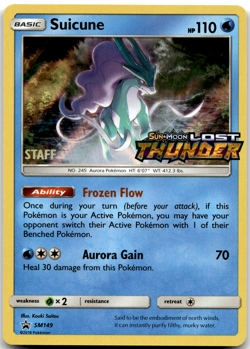 Suicune SM149 STAFF Pre Release Promo Lost Thunder Pokemon Card NM - Image 1