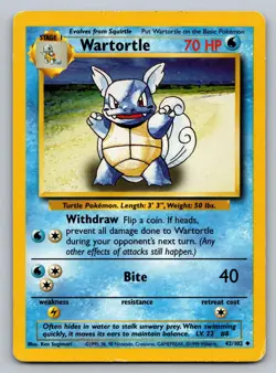 Wartortle 42/102 Uncommon Base Set Unlimited Pokemon Heavily Played - Image 1