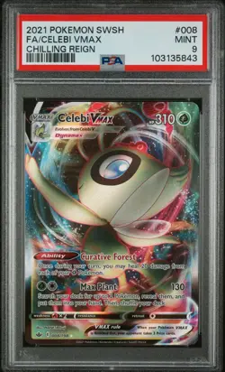 2021 POKEMON SWORD & SHIELD CHILLING REIGN #008 FULL ART/CELEBI VMAX PSA 9 - Image 1
