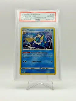 2020 POKEMON 2021 COLLECTOR CHEST COSMOS HOLO PROMO VAPOREON 030/185 PSA 10 - Image 1