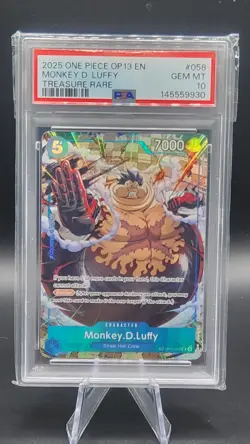 One Piece TCG Monkey D. Luffy #OP11-058 TR Treasure Rare English OP-13 PSA 10 - Image 1