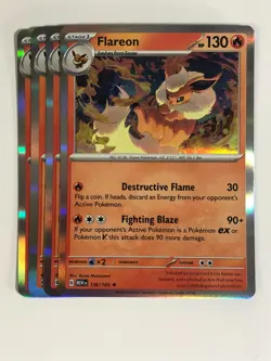Pokemon TCG 151 4x Playset Holographic Flareon 136/165 Near Mint - Image 1