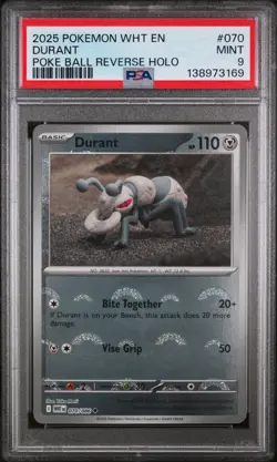 2025 POKEMON WHT EN-WHITE FLARE POKE BALL REVERSE HOLO #070 DURANT PSA 9 - Image 1