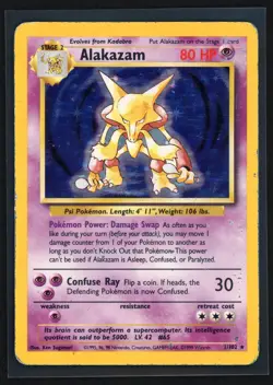 Pokemon Alakazam #1/102 Base Set Unlimited Holo Rare WOTC 1999 Heavy Played - Image 1