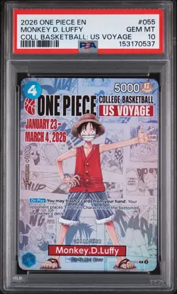 2026 ONE PIECE COLLEGE BASKETBALL: US VOYAGE PROMOS #055 MONKEY D. LUFFY PSA 10 - Image 1