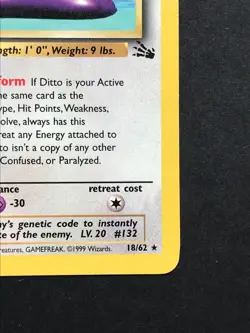 Ditto 18/62 Fossil Rare - Vintage Pokemon Card WOTC 1999 - Played #4 - Image 4