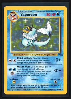 Pokemon Vaporeon 12/64 Jungle Unlimited Holo Rare WOTC 1999 LP - Image 1
