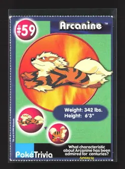 Pokemon 1999 Poke Trivia Burger King #59 Perforated Arcanine - Image 1