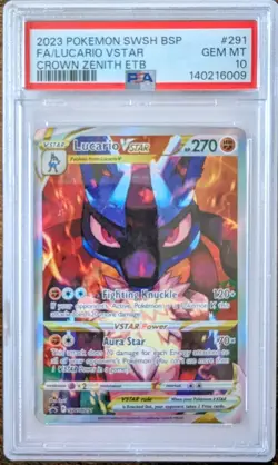 PSA 10 GEM MINT Lucario VSTAR Promo SWSH291 Crown Zenith ETB Pokemon TCG Card - Image 1